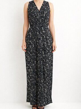 Ivy + Blu Sleeveless Maxi Dress V Neck Racerback Black and White Abstract Sz 4